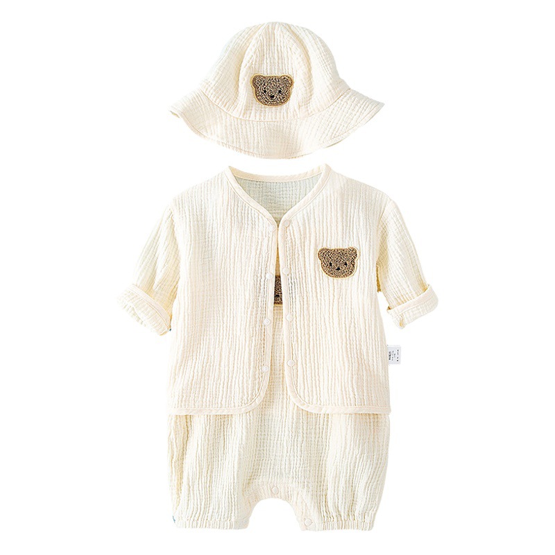 Pure Cotton Gauze One-Piece Clothes Newborn Baby Short-Sleeved Summer Thin Harem Clothes for Men and Women Baby Pajamas Summer Crawl Clothes
