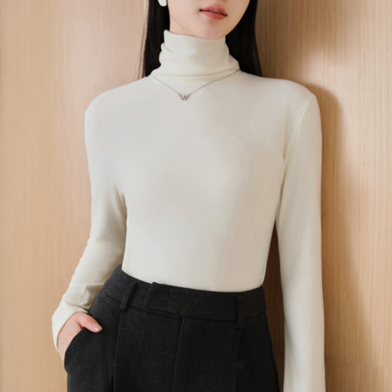 Picture of Half-high collar double-sided velvet autumn and winter bottoming shirt women's warm slim-fit inner long-sleeve top small stand collar autumn and winter women's clothing
