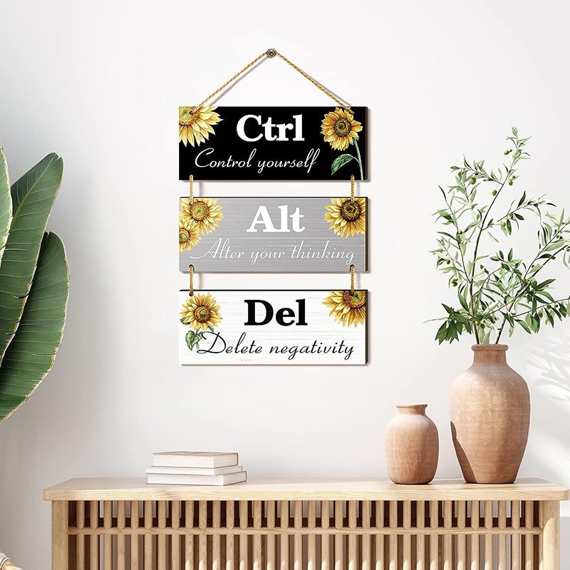 Picture of Sunflower Inspirational Wooden Listing Office Wall Decoration Ctrl Alt Del Wooden Logo Amazon Hot Sale