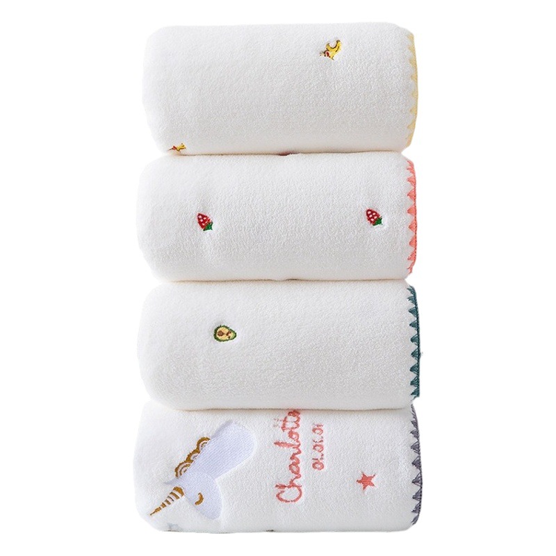 Picture of Wholesale embroidery cartoon pattern coral fleece bath towel absorbent adult couple wrap towel thickened soft simple beach towel