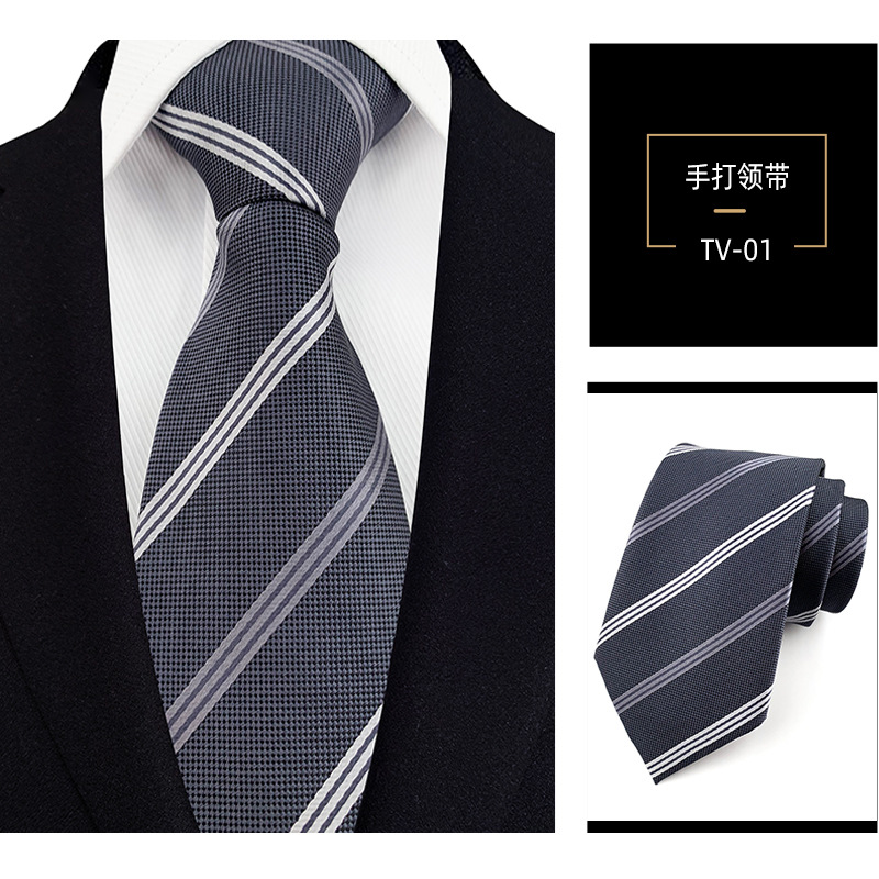 Picture of Men's Tie 8cm Hand Tie Polyester Professional Dress Interview Striped Tie Men's Red Bridegroom Wedding Tie