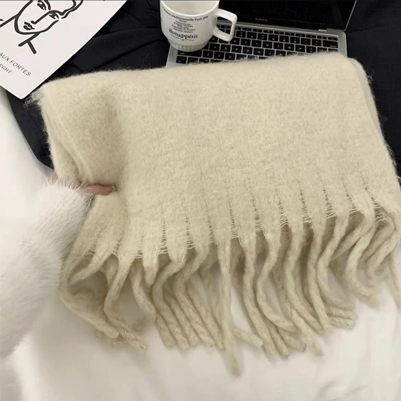 Picture of Winter monochrome plush heavy weight soft fluffy lazy wind solid color large pulled wool warm scarf for students couple
