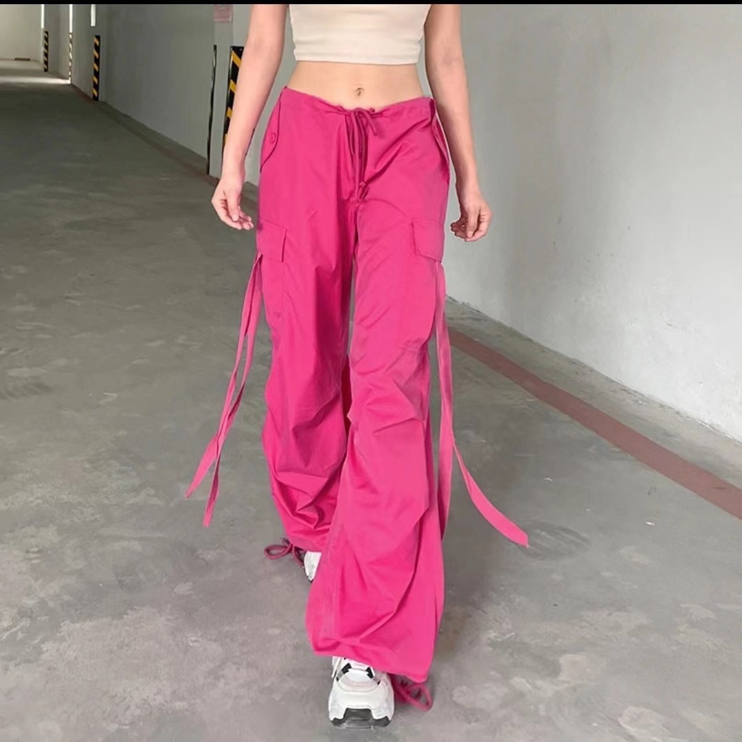 Summer 2024 American Style Street Loose Slimming Drawstring Foot Strap Overalls Wide Leg Casual Trendy Trousers