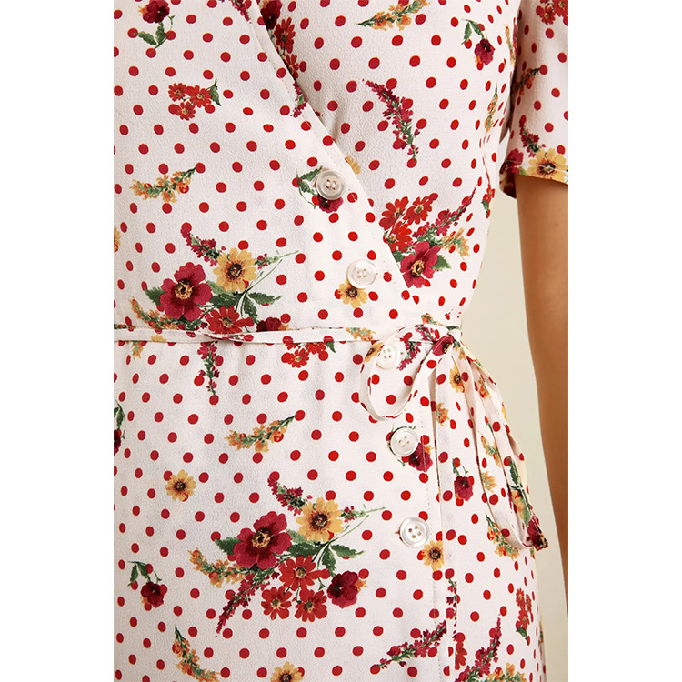 Picture of Spot 114# Zhang Jiani with summer new 2022 printed floral vintage tea break skirt French short sleeve V collar