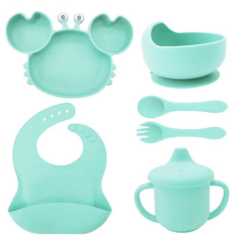 Picture of Baby silicone tableware crab plate suit food supplement bowl bib food grade tableware suit factory direct supply cross-border