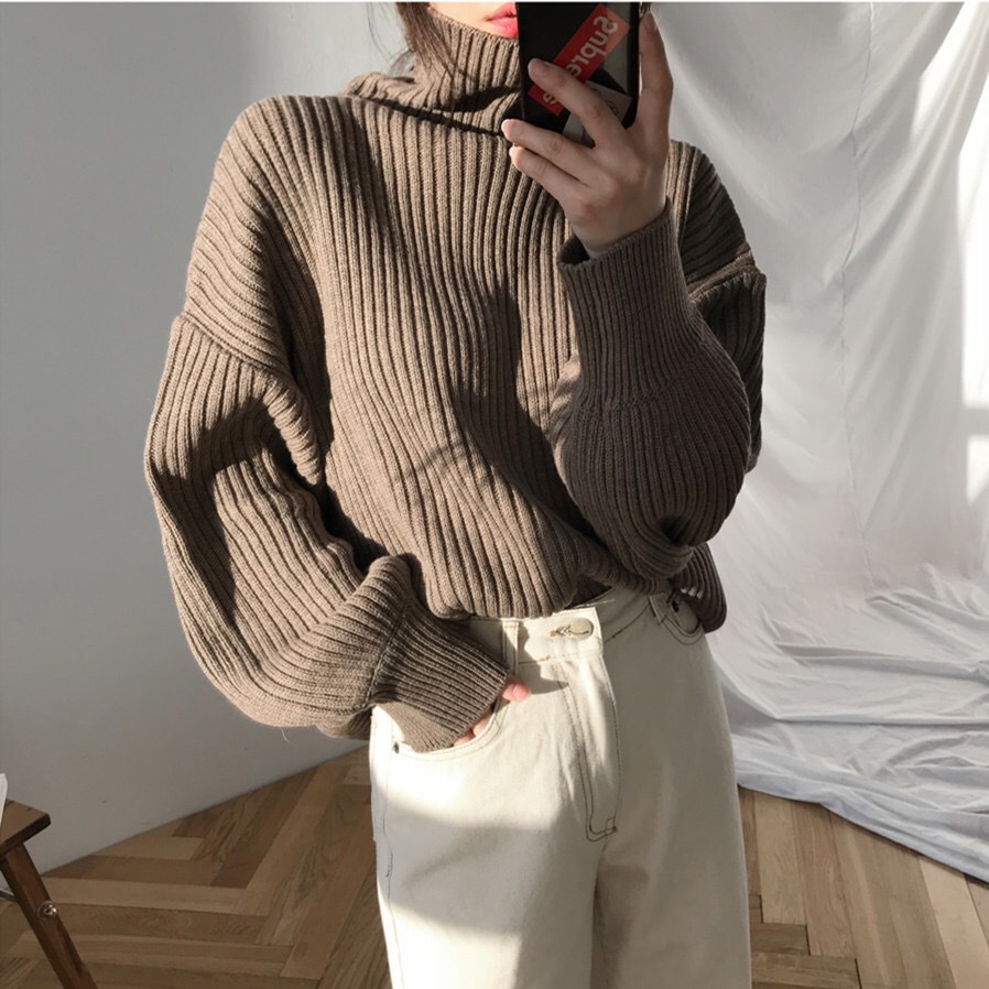 Picture of Turtleneck Sweater Jacket 2024 Autumn and Winter Korean Style Fashion Loose Casual Versatile Chic Lazy Style Long-Sleeved Top for Women