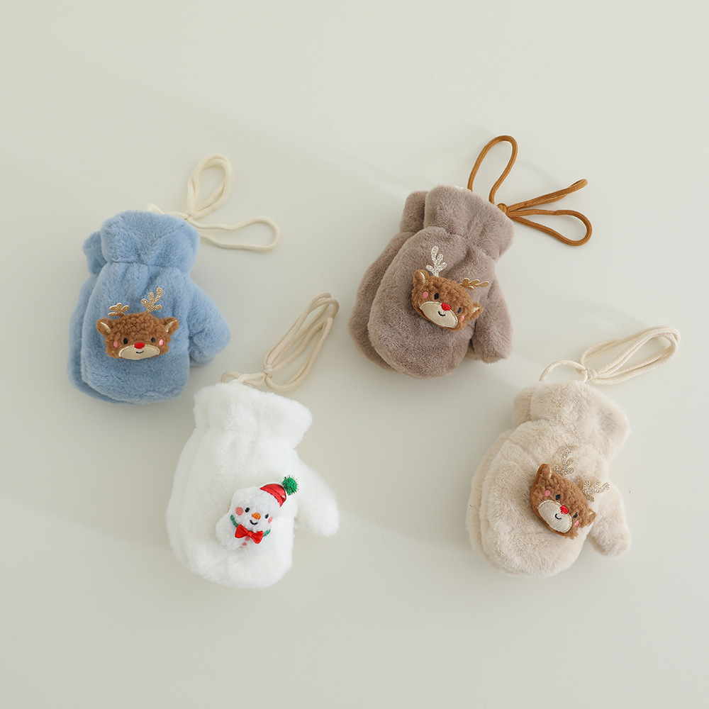 Picture of Children's Gloves Winter fleece-lined Thickened Warm Boys' and Girls' Cute Super Cute Neck Baby Finger Christmas Autumn and Winter