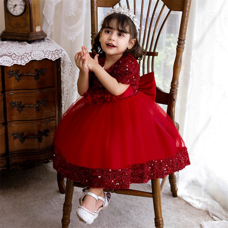 Picture of Foreign Trade Cross-border New Children's Princess Dress Sequin Mesh Girls' Wedding Dress Host Performance Dress