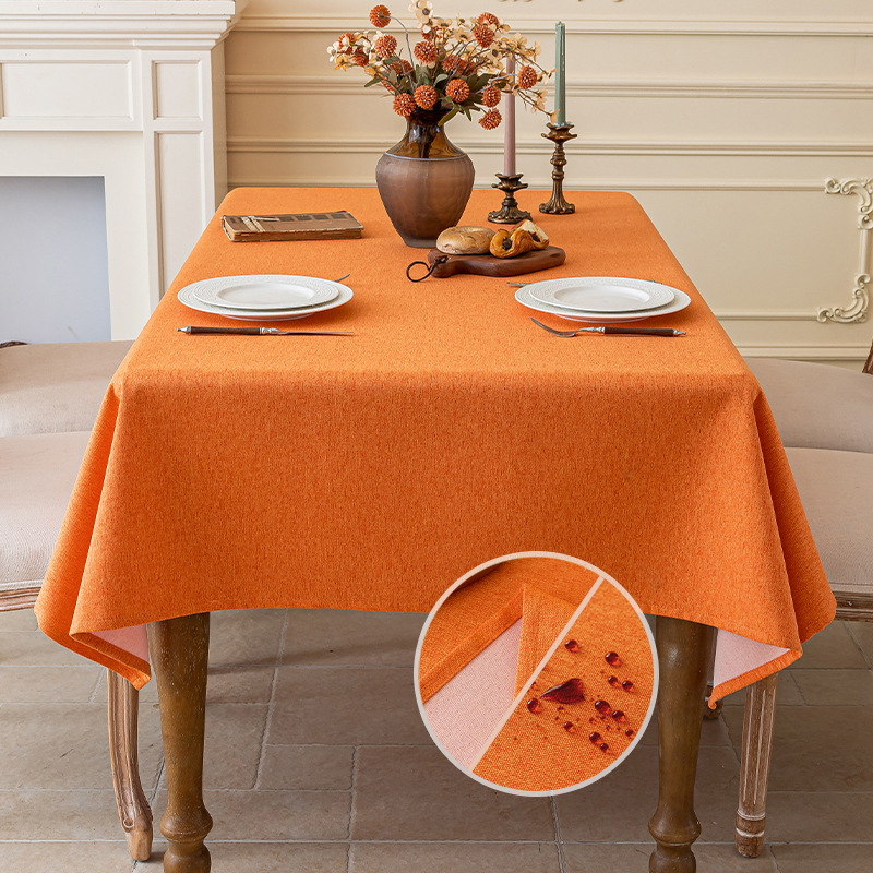 Picture of Imitation Cotton and Linen Fabric Tablecloth Waterproof Wash-Free Light Luxury High-Level Rectangular Coffee Table Cloth Non-Slip Desk Tablecloth Dustproof