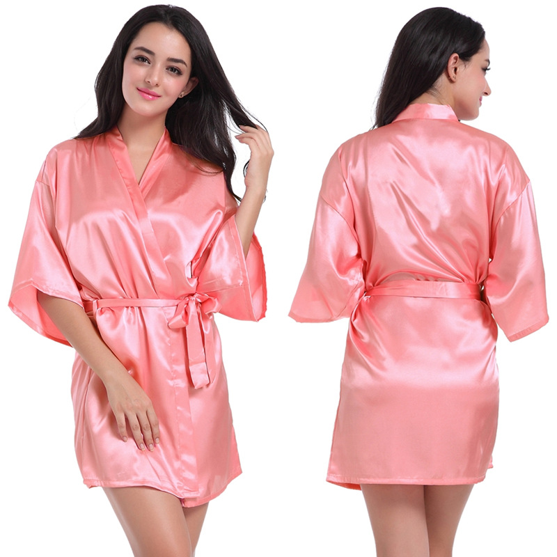 Picture of Amazon Cross-border Women's Twisted Sade Nightgown Bathrobe Solid Color Glow Summer Thin Sexy Short Cardigan Gown
