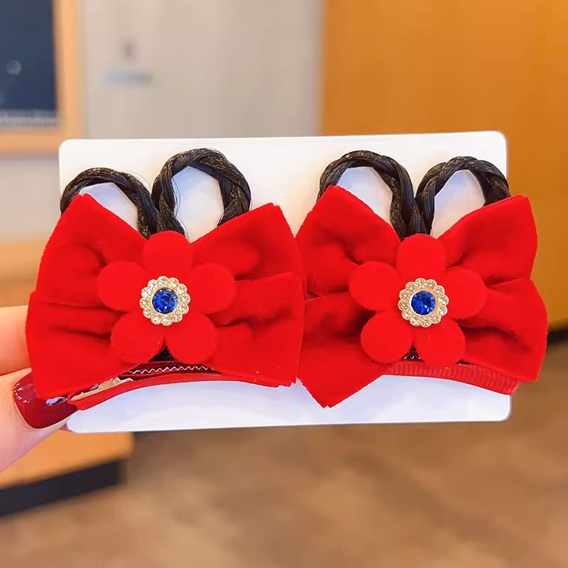 Picture of Children's Hairpin Headdress Little Girl Head Flower Cute Wig Braid Performance Bow Hairpin New Year's Eve Hair Accessories