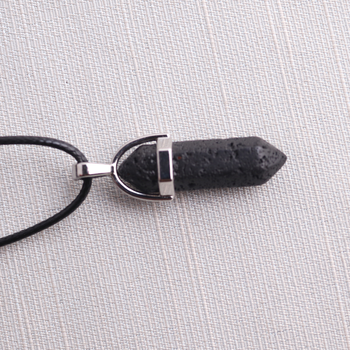Picture of Natural Stone Hexagonal Pendant European and American Natural Crystal Hexagonal Prism Bullet Hexahedral Black Wax Rope Necklace