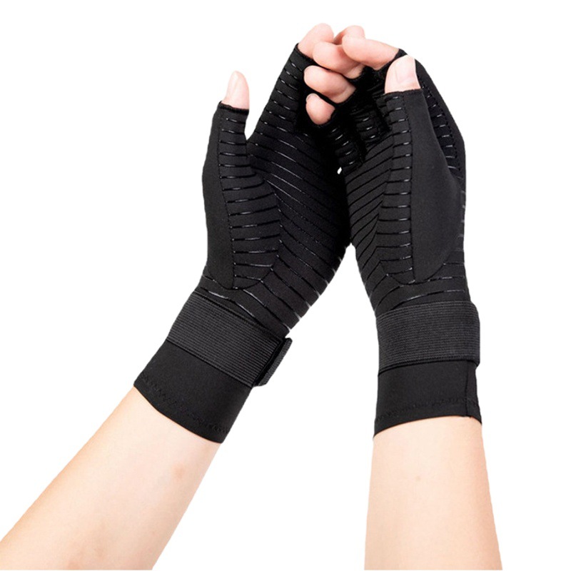 Cross-Border Pressure Gloves Half-Finger Straps Copper Fiber Fitness Black Outdoor Non-Slip Joint Care Cycling Gloves