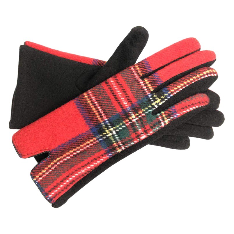 Autumn and Winter New Woolen Scottish Symmetrical Plaid Fashion Foreign Trade Warm Gloves Cold-proof Women's Riding Gloves
