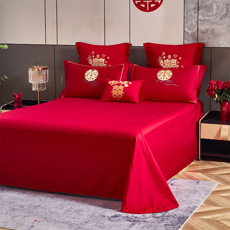 Picture of Wedding Four-Piece Set Embroidered Wedding Pure Cotton Bright Red Wedding Room Embroidered Bedding Quilt Bedding