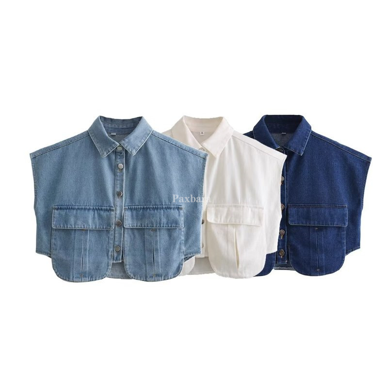 XQ9/9846RP 2023 New European Station Export Women's Asymmetrical Double Flap Pocket Pants Denim Vest Jacket