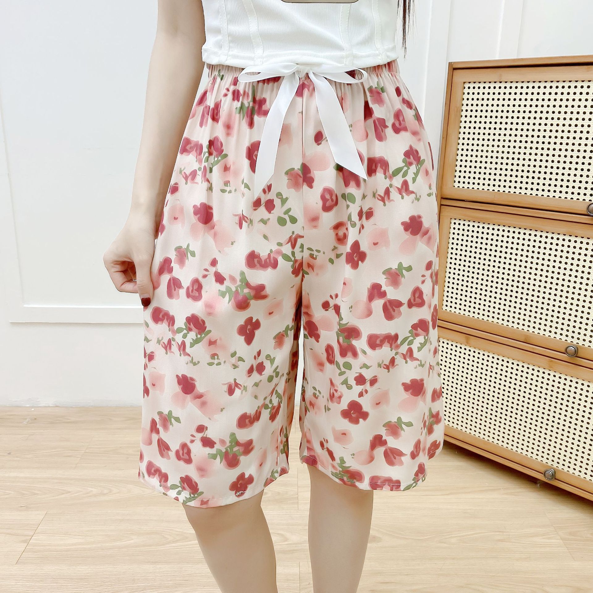 Cotton Silk Pajama Pants Women's Summer New Arrival Pants Small Floral Fashion Beach Pants Artificial Cotton Thin Sweat-Absorbing Pants