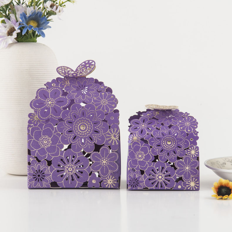 Picture of European-style New Candy Box Multicolor Hollow Petals Butterfly Box Wedding Candy Box Party Snack Packaging Box