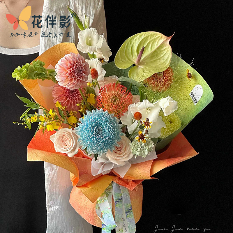 Flower shadow batik embossed wrapping paper bouquet handmade flower paper material florist flowers waterproof Fenghua paper wholesale