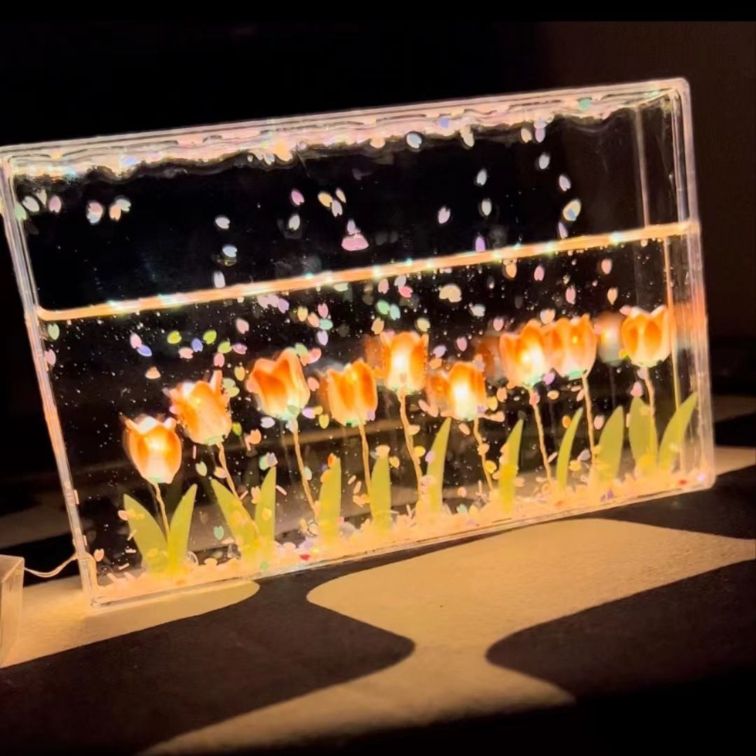 Handmade diy quicksand Tulip nightlight beautiful hemp petals material package acrylic transparent Tanabata gift
