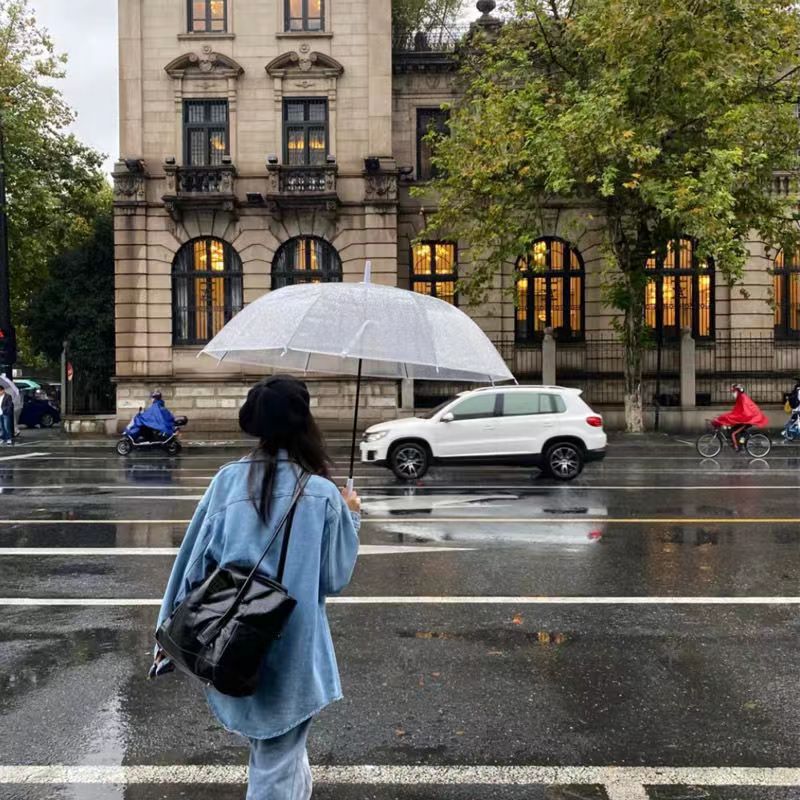Picture of Transparent Umbrella Men and Women Internet Celebrity ins Cute Semi-automatic Straight Handle Photography Small Fresh Sunshade Sunny Umbrella Frosted Umbrella