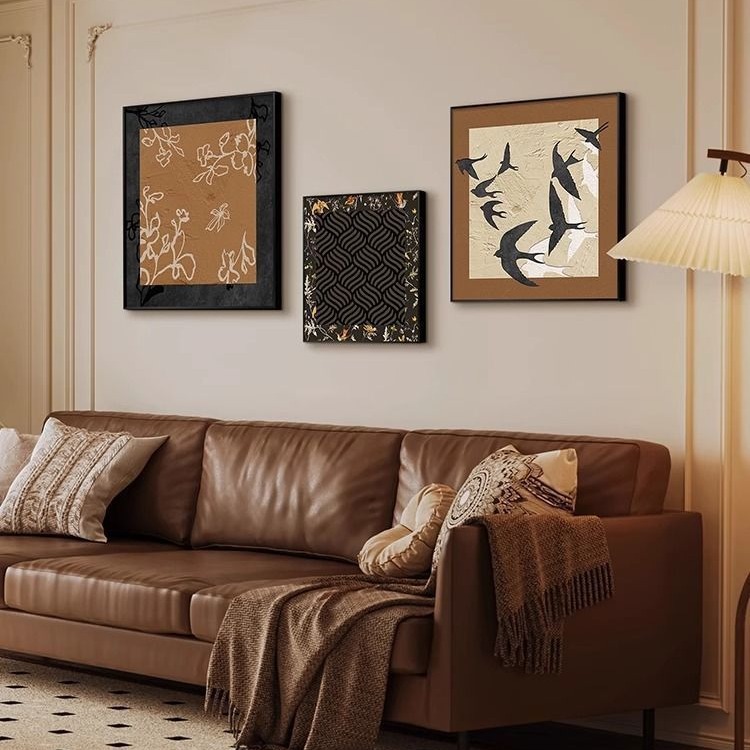 Maillard retro triple combination French sofa background wall decorative painting living room painting hanging painting restaurant mural