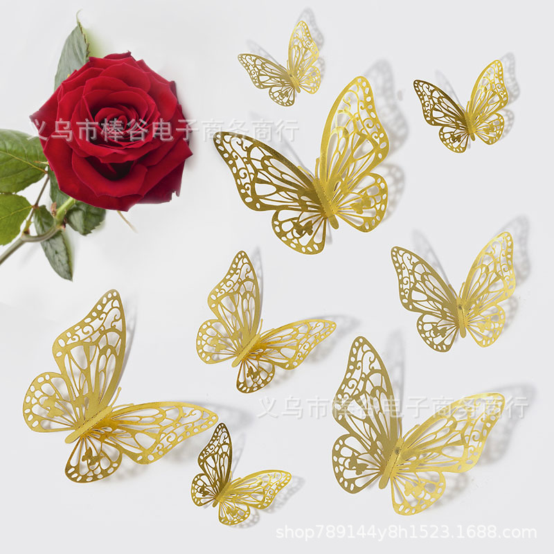 Cross Border 3D Butterfly Wall Stickers Cake Balloon Decoration Accessories Wedding Holiday Party Home Decoration Supplies