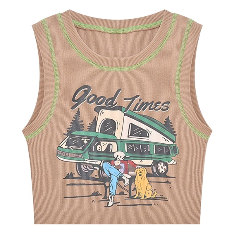 Design Retro Wear Camisole Summer Letter Printing Niche Women's Short Hot Girl Navel Foreign Trade Labeling