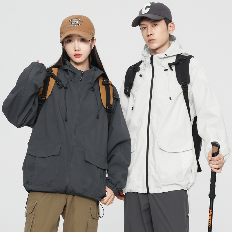 Picture of New Outdoor Hooded Jacket Three-proof Couple Mountaineering Suit Jacket Men's Mountain Style Hong Kong Style Jacket Travel Jacket