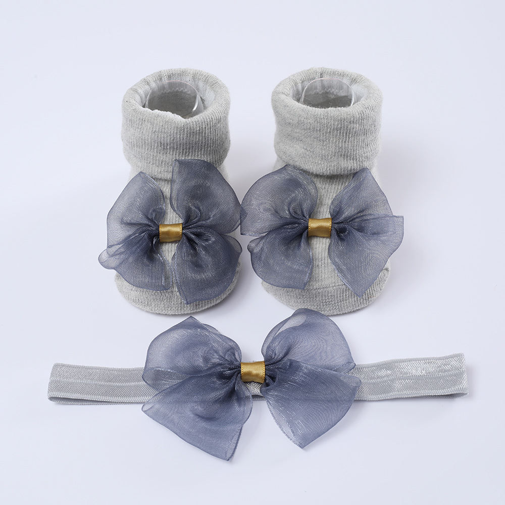 Picture of 2023 New Baby Headband + Socks Set Ribbed Bow Headband Baby Breathable Knitted Cotton Socks