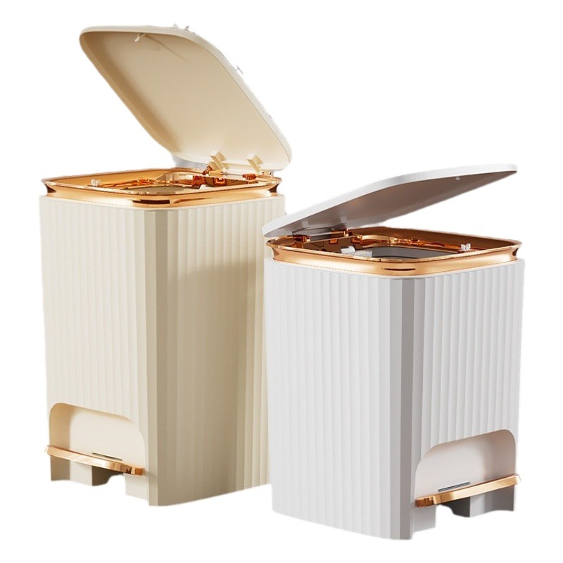 Household New ins high-looking gold-plated trash can with lid bedroom multi-function press large capacity pedal paper basket
