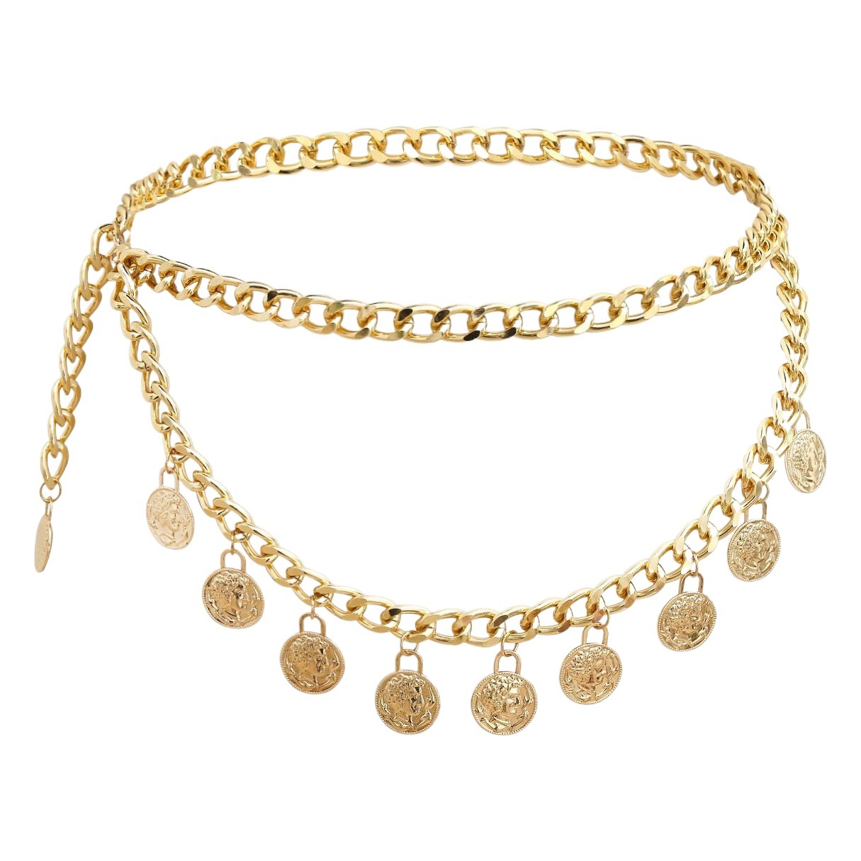 European and American Cross-Border Jewelry, Fashionable Retro Metal Beauty Head Pendant, Tassel Chain, Double-Layered Queen Head Waist Chain