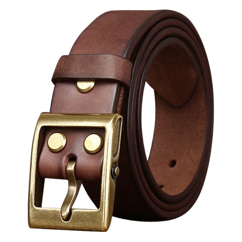 Thickened Top Layer Cowhide Belt Men's Genuine Leather Pin Buckle Retro Copper Buckle Trendy Tough Guy Casual All-match Belt Explosions