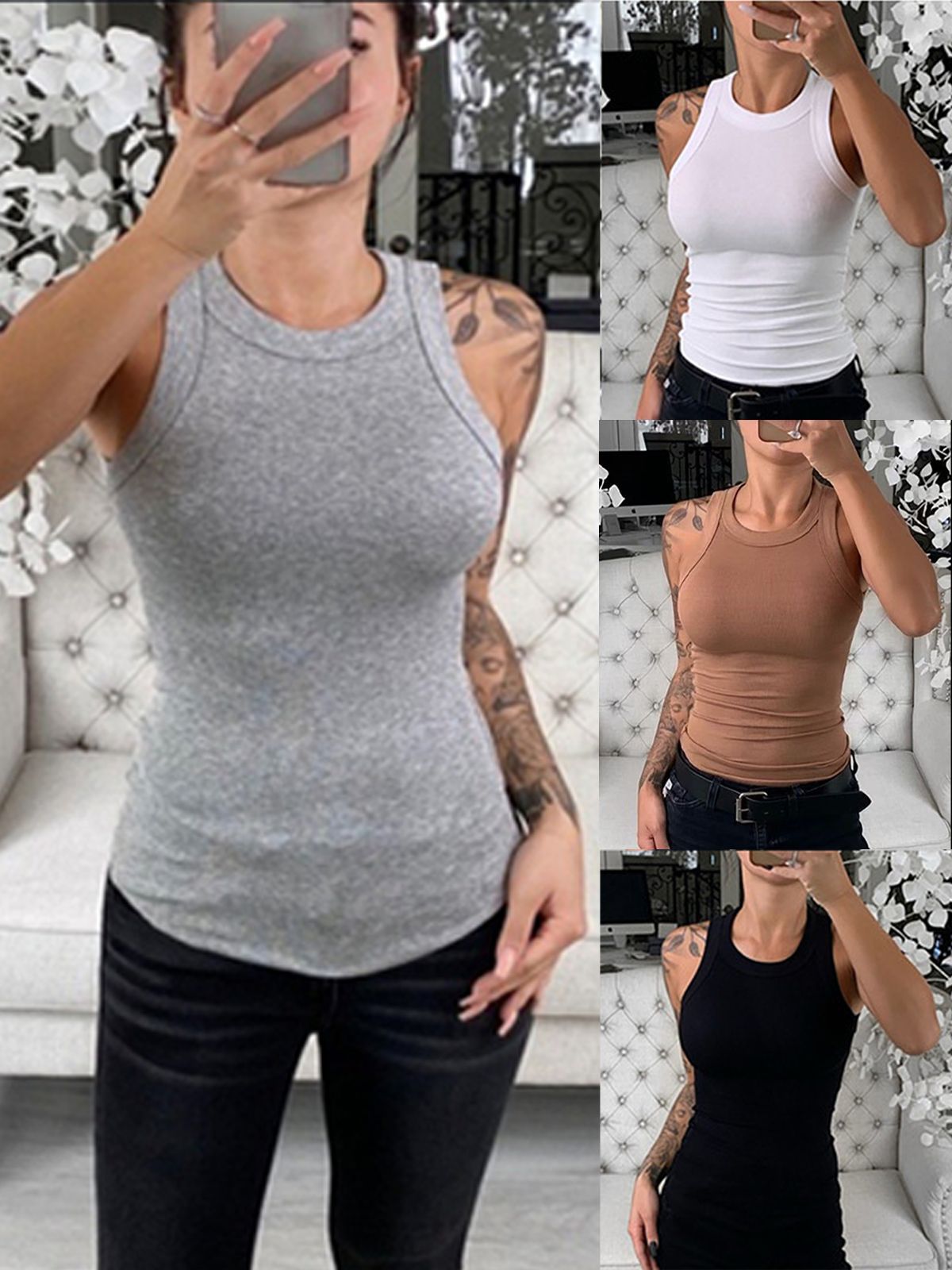 31702 Personalized Slim Solid Color Sexy Women's Vest