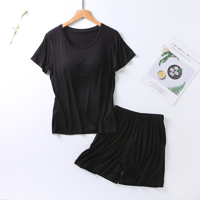 Picture of Modal Women's Suit Cup One-piece Short-sleeved Shorts Pocket-free Slimming Home Pajamas Suit Large Size Women