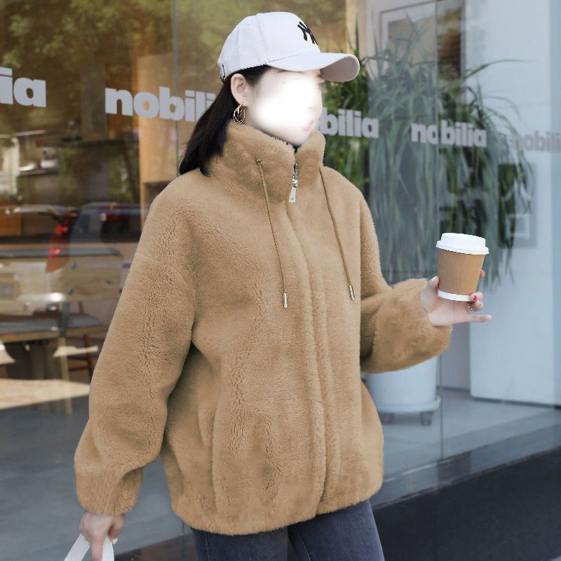 Picture of Women's Fashionable Coat Ins Winter fleece-lined Thickened Double-sided Fleece Vertical Collar Warm Sweater Women's Cardigan Zipper Fleece