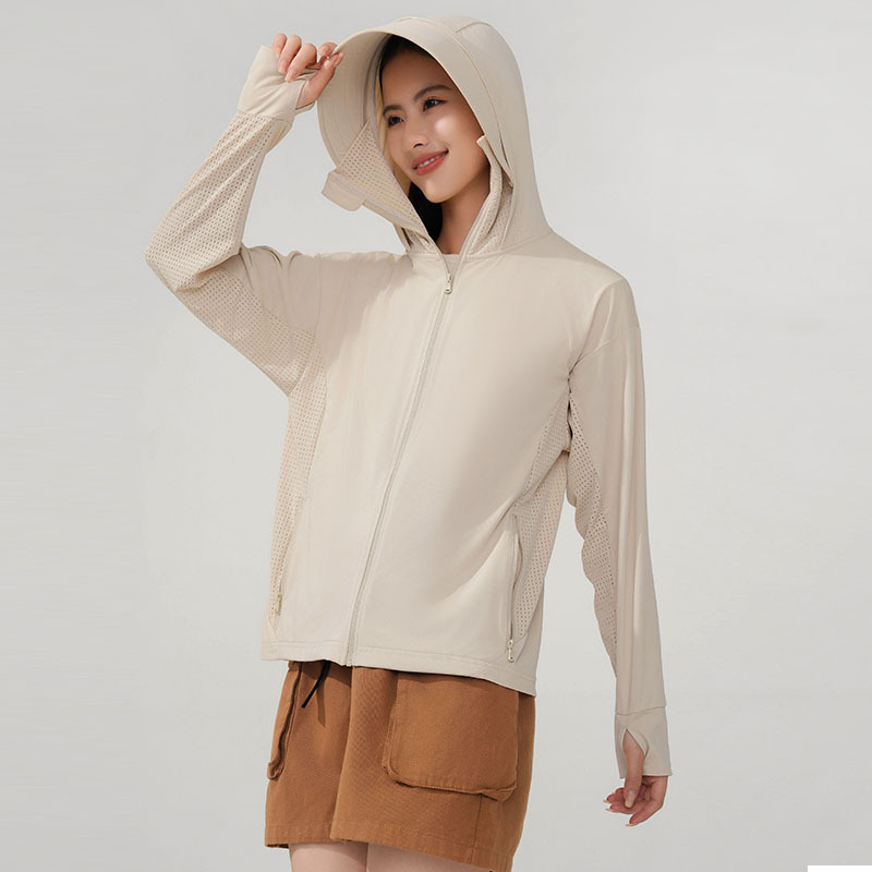 Sunscreen Clothing Women's Summer Ice Silk Breathable Sunscreen Clothing Sunshade UV Protection Hooded Cardigan Coat Outdoor Sports Outer