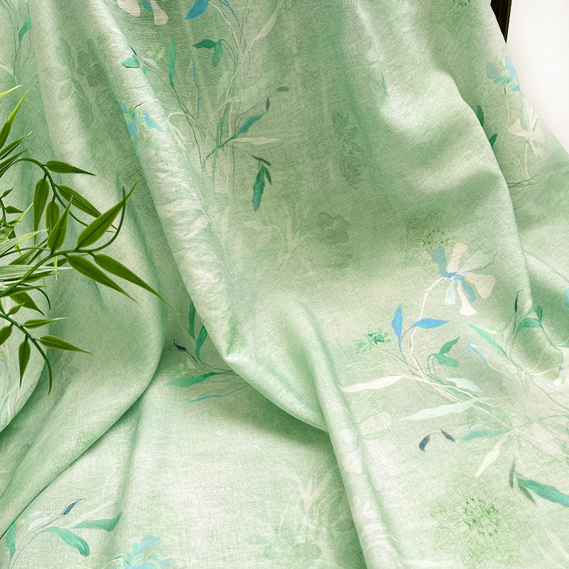 Green Leaf Wonder New Chinese Digital Printed Brocade Cotton Fabric Cheongsam Dress Top Hanfu Handmade DIY Fabric