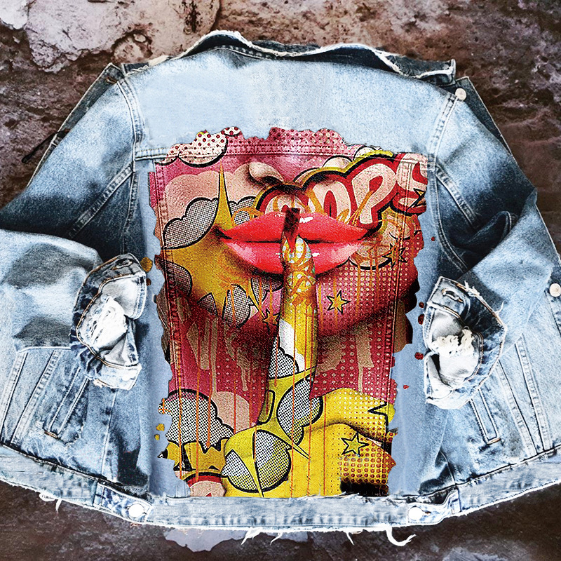 Colorful Finger European and American Printing Cross-Border E-Commerce Amazon Fashion Export Denim Jacket Casual 1441