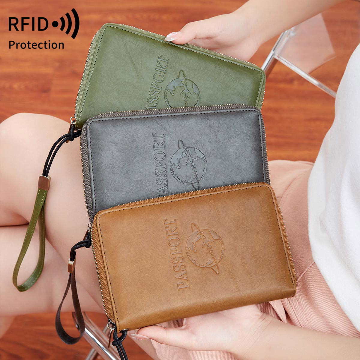 Picture of RFID Long Zipper Passport Bag Cross-border Multi-function Travel Document Air Ticket Storage Holder Large Capacity Passport Wallet