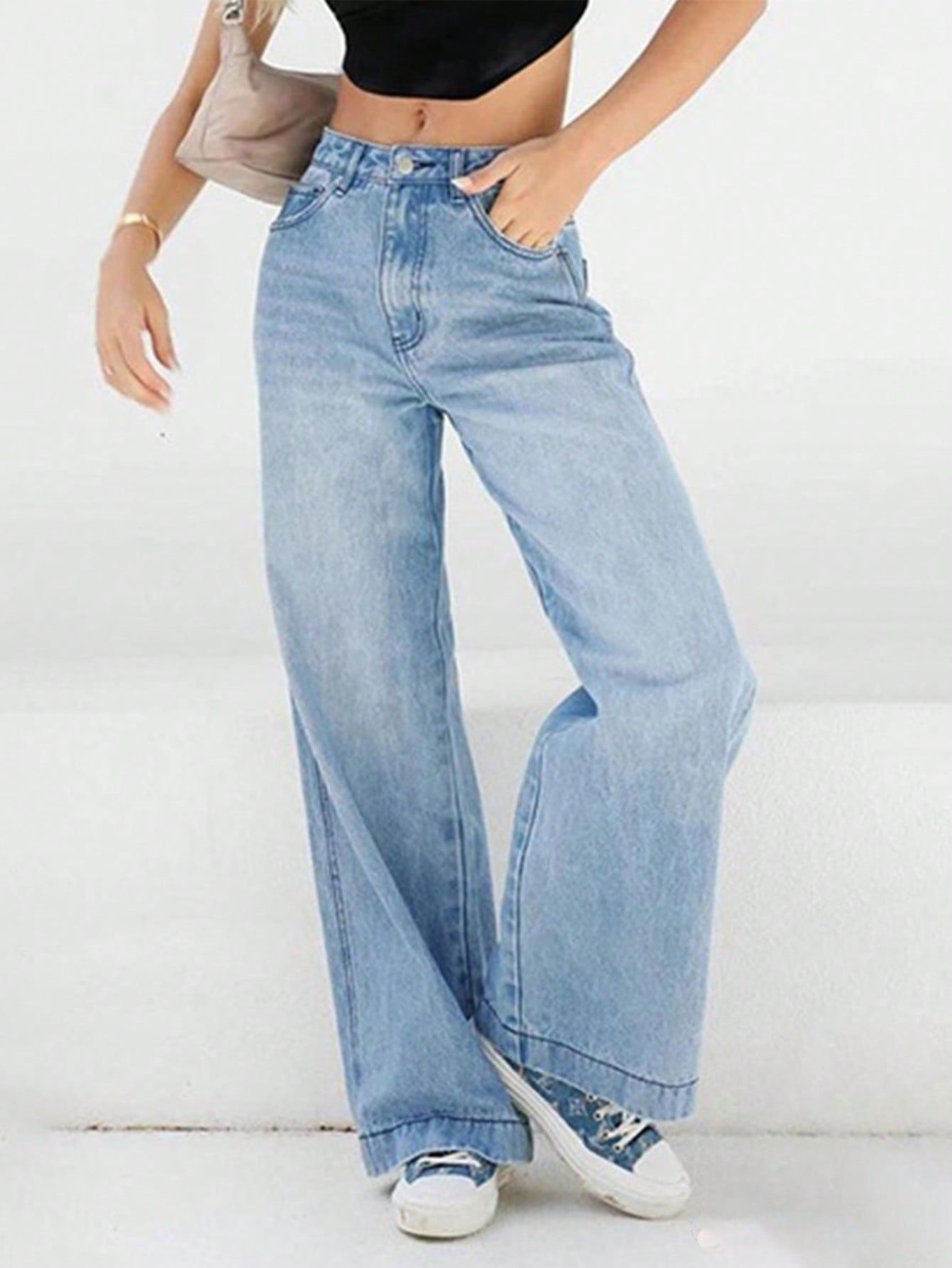 Cross-border New Products Europe and America Cross-border Amazon 2022 AliExpress High Waist Loose Wide Leg Women's Mop Jeans