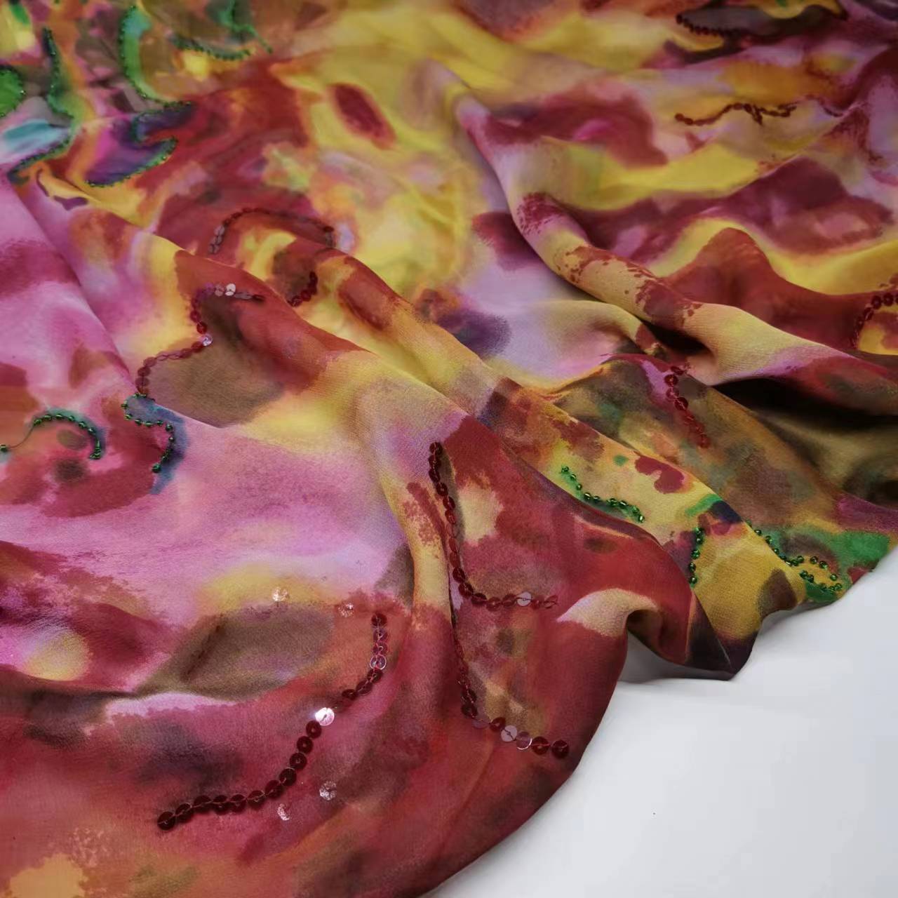 Picture of Off-season Clearance Sequin Embroidered Mulberry Silk Georgette Fabric 8mm Narrow Fashion Silk Fabric