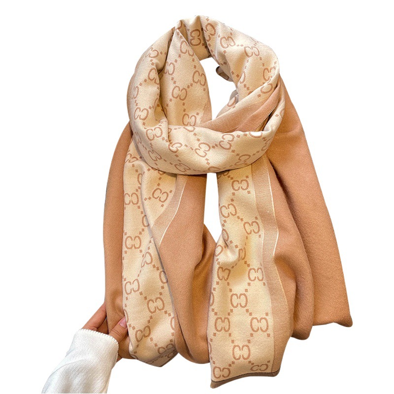 Autumn and Winter new European and American style double C color matching cashmere double-sided warm scarf jacquard tassel scarf big brand shawl