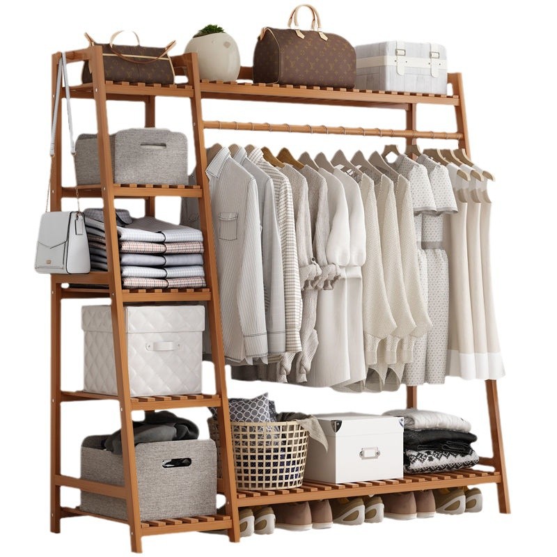 Picture of Hanging hanger floor-to-ceiling simple bedroom room household clothes drying storage shelf cloakroom multi-functional cabinet