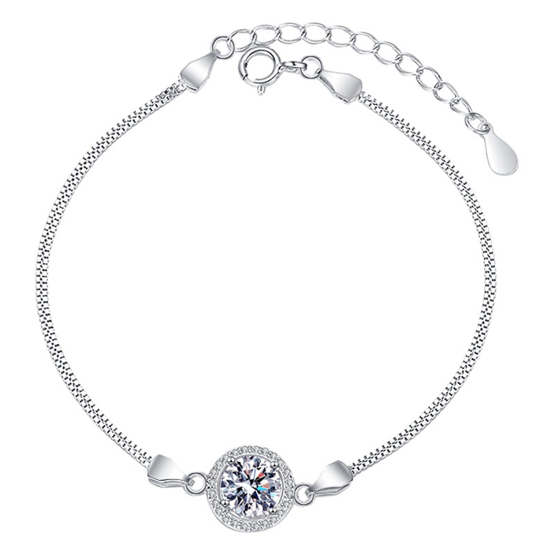 S925 Sterling Silver Bracelet Double Box Chain Fashionable Versatile Jewelry Manufacturer Moissanite Jewelry Wholesale Cross-Border