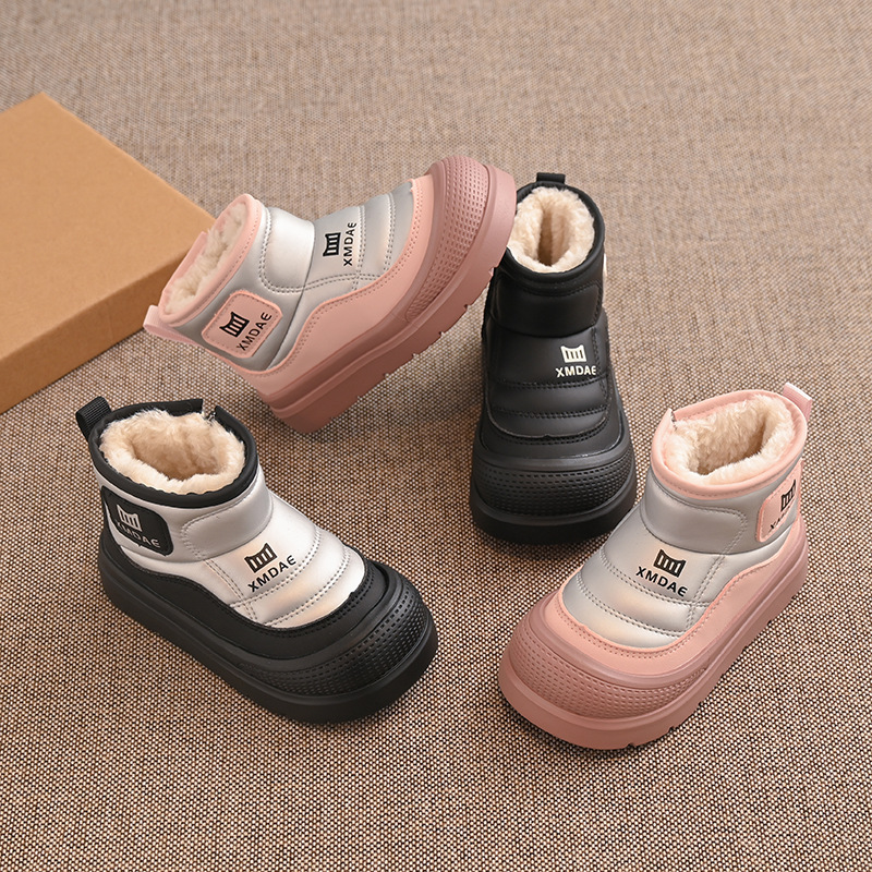 Girls' Snow Boots Winter Thickened Boys' Leather Waterproof Short Boots 2025 New Cold-Proof Warm Children's Loafers