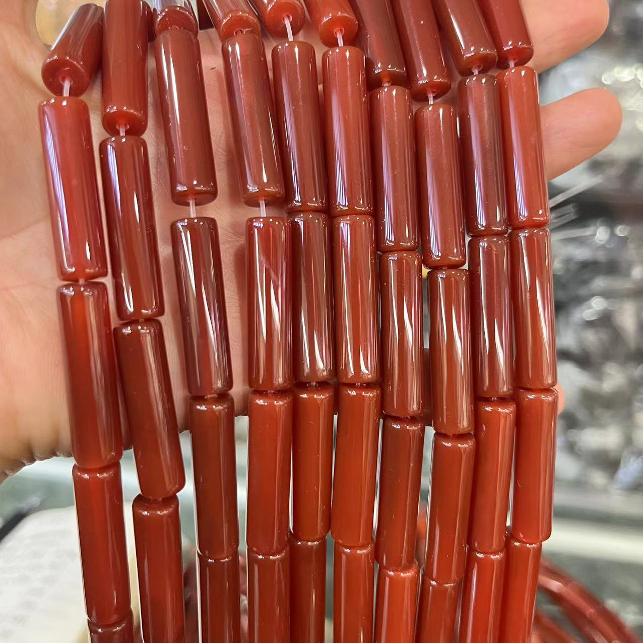 Picture of 8X30MM Cylindrical Tube Tube A Red Onyx Red Long Tube Shape Beads Tube Agate Beads