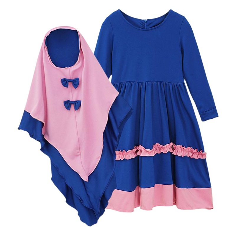 Children's European and American spring and autumn girls' long-sleeved jumpsuit dress + headscarf two-piece children's clothing ins