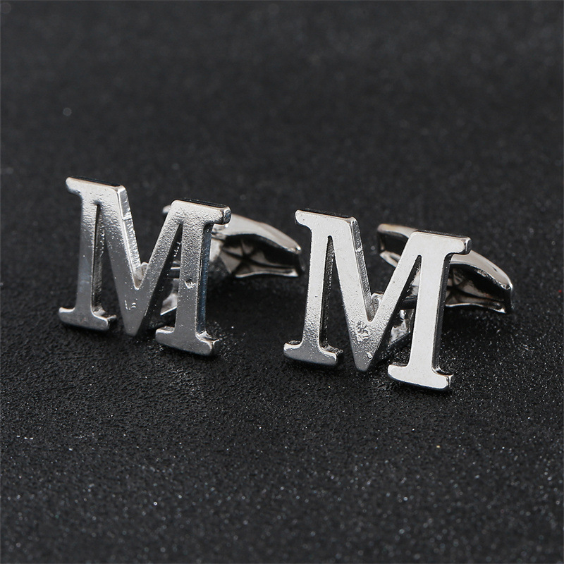 Picture of Cross-Border Specially Designed for Silver 26 English Letters Glossy Men's Cufflinks Manufacturer Wholesale Personalized French Shirt Cufflinks
