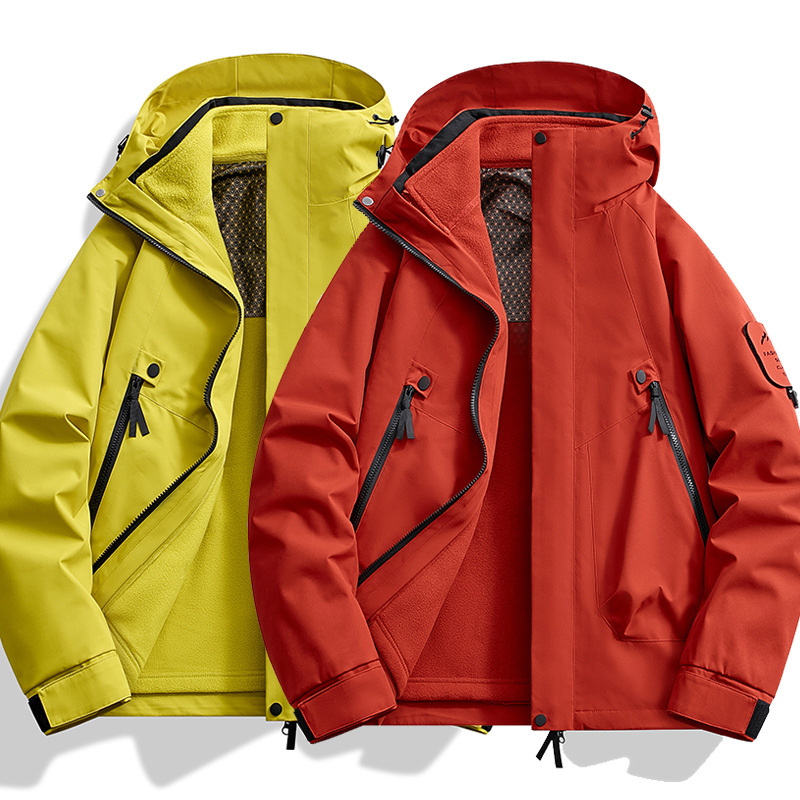 2024 men's three-in-one outdoor mountaineering suit for lovers detachable waterproof solid color mountain coat for women